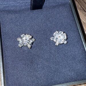 Elegant Silver Crystal Flower Earrings